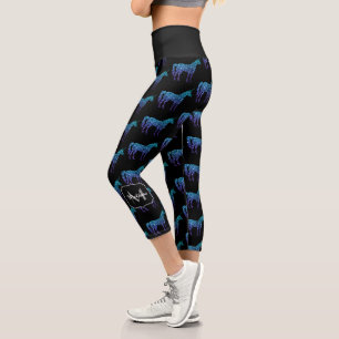 Einhorn-Funkeln aqua-blaue Ombre-Muster-Monogramm Capri Leggings