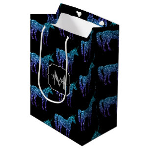 Einhorn-Funkeln aqua-blaue Ombre-Muster-Monogramm Mittlere Geschenktüte