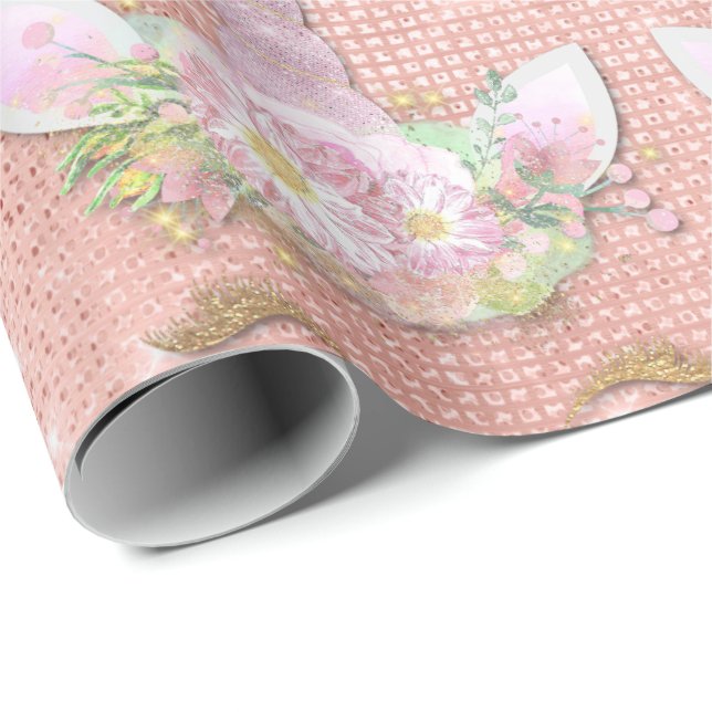 Einhorn Funkelnd Glitzer Pink Gold Floral Girly Geschenkpapier (Rolleneckpunkt)