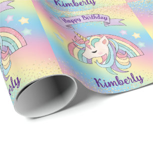 Einhorn & funkstarker Regenbogen mit goldenem Glit Geschenkpapier