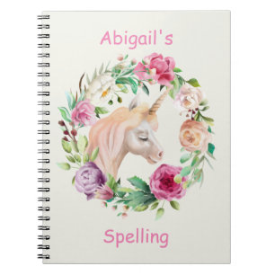 Einhorn für Kinder in Rosa Lila Blumen Homeschool Notizblock