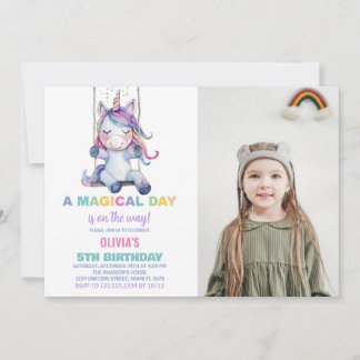 Einhorn Geburtstag Einladung mit Foto