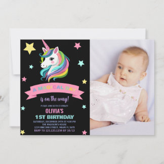 Einhorn Geburtstag Einladung mit Foto