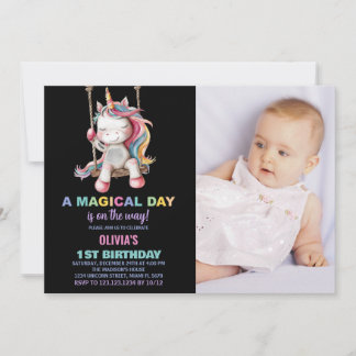 Einhorn Geburtstag Einladung mit Foto