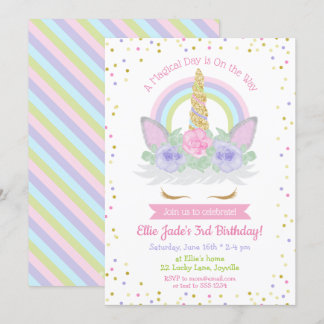 Einhorn Geburtstag Einladung Rosa & Lila Regenboge