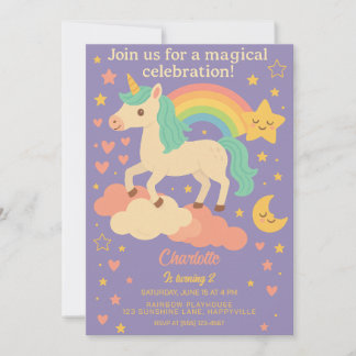 Einhorn Geburtstag für Mädchen - Magisches Regenbo Einladung
