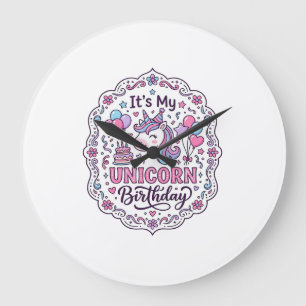 Einhorn-Geburtstagskönigin von Einhorn-Land Trendy Große Wanduhr