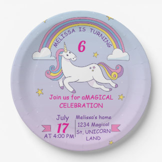 Einhorn Geburtstagsparty Plate - Individuelle Name Pappteller