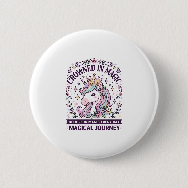 Einhorn gekrönt in magischer fetter Typografie Gra Button (Vorderseite)