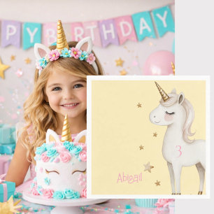 Einhorn Gelb & Rosa Mädchen Geburtstagsfeier Cockt Serviette