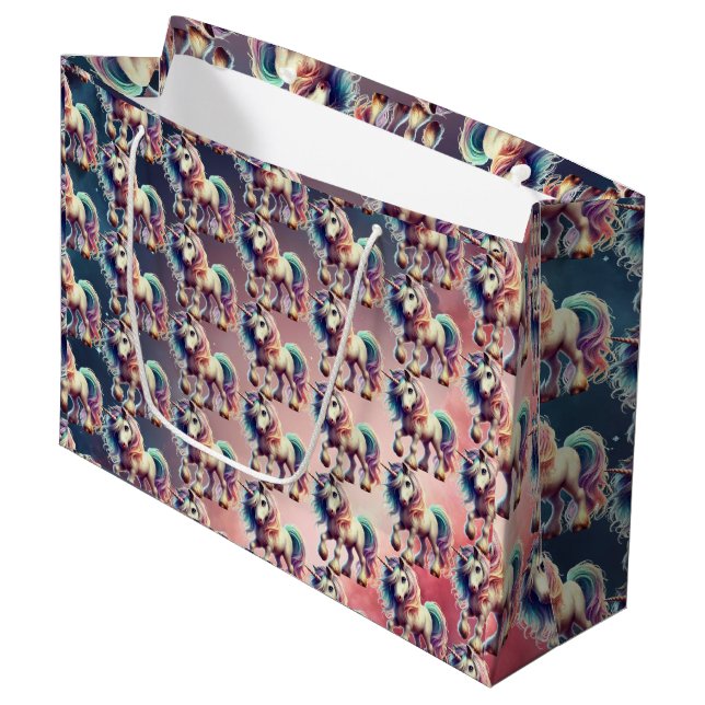 Einhorn-Geschenktasche Große Geschenktüte (Vorderseite Schrägansicht)