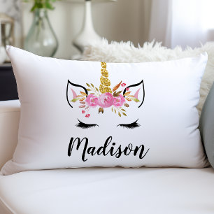 Einhorn-Gesicht mit Wimpern Personalisierter Name Lendenkissen