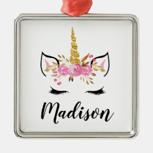 Einhorn-Gesicht mit Wimpern personalisierter Name Ornament Aus Metall
