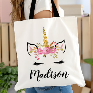 Einhorn-Gesicht mit Wimpern personalisierter Name Tasche