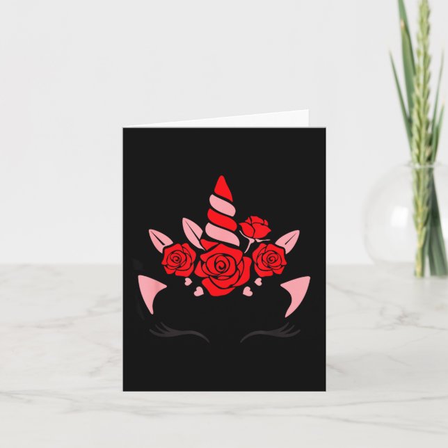 Einhorn Gesicht Wimpern Lächeln Blumen St. Valenti Karte (Vorderseite)