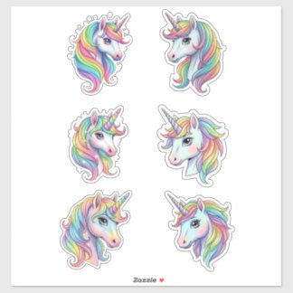 Einhorn-Gesichter-Vinyl-Aufkleber in Pastell-Regen Aufkleber