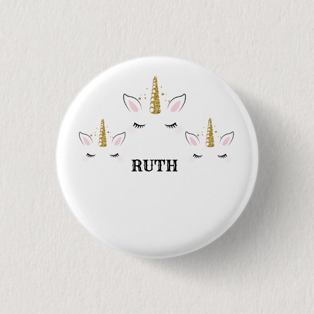 Einhorn-Glitter-Design mit individuellem Namen – M Button (Vorderseite)