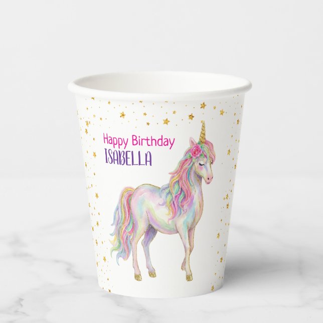 Einhorn Glitter Mädchen Geburtstag Pappbecher (Vorderseite)