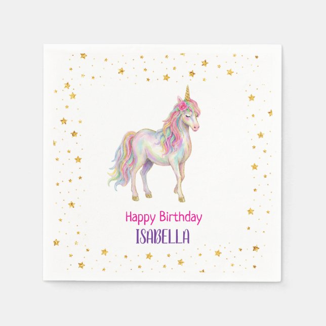 Einhorn Glitter Mädchen Geburtstag Serviette (Vorderseite)