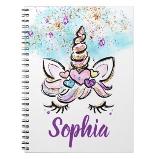 Einhorn Glitzer Face Pink und Lila Magische Girls Notizblock