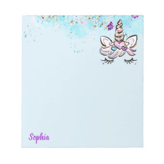Einhorn Glitzer Face Pink und Lila Magische Girls Notizblock