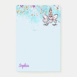 Einhorn Glitzer Face Pink und Lila Magische Girls Post-it Klebezettel