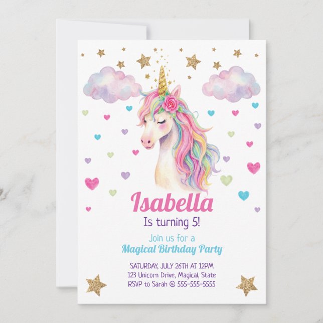 Einhorn Glitzer Mädchen Geburtstag Einladung (Vorderseite)