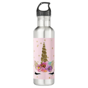 Einhorn Gold Glitter Glam Mädchen Blumen Funkeln Edelstahlflasche