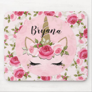 Einhorn Gold Rosa Blumen Rosen Süß Trendig Mousepad