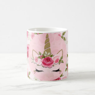 Einhorn Gold Rosa Blumen Süß Trendig  Kaffeetasse