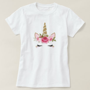 Einhorn Gold Rosa Blumen Süß Trendig Weiblich T-Sh T-Shirt