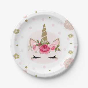 Einhorn Gold Rosa Blüten Süße Trendige Party Pappteller