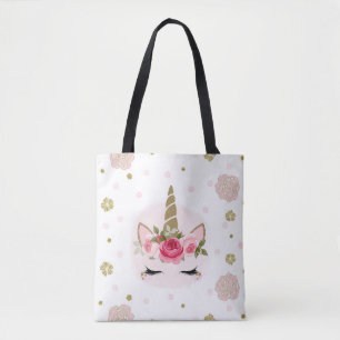 Einhorn Gold Rosa Blüten Süße Trendige Party Tasche