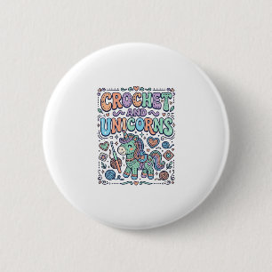 Einhorn-Häkel- und Einhörner Kawaii-Aufkleber und Button