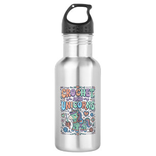 Einhorn-Häkel- und Einhörner Kawaii-Aufkleber und Edelstahlflasche