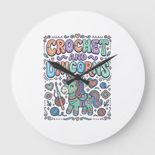 Einhorn-Häkel- und Einhörner Kawaii-Aufkleber und Große Wanduhr