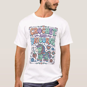 Einhorn-Häkel- und Einhörner Kawaii-Aufkleber und T-Shirt