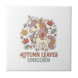 Einhorn Herbstblätter Einhorn Grafikdesign Merch Fliese