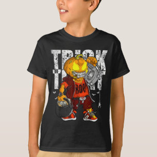 Einhorn Hexe Halloween Schwarze Katze Orange Mond T-Shirt