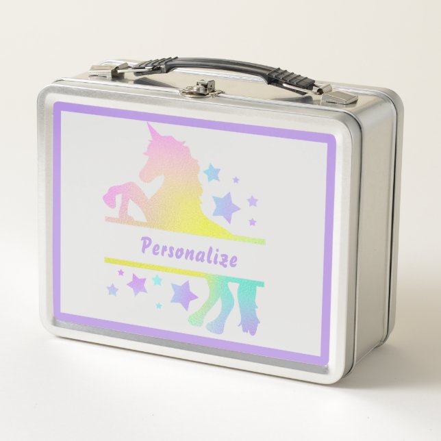 Einhorn Hübsche Pastellfarben Personalisiert Metall Brotdose (Vorderseite)