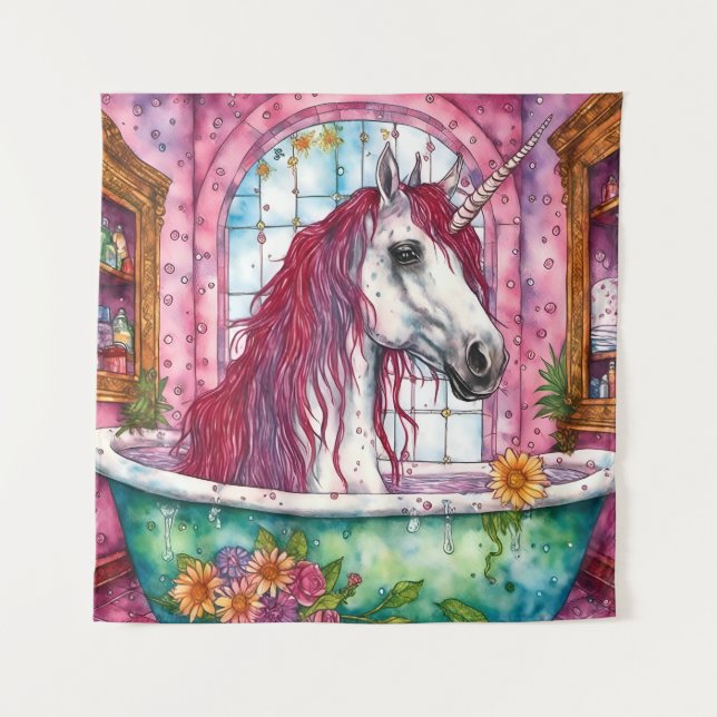 Einhorn im Bathtub-Band Wandteppich (Vorderseite)