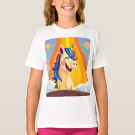 Einhorn im farbenfrohen Wasserfall T-Shirt