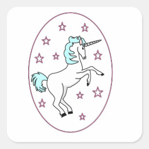Einhorn im Lila Ring mit Sternenaufkleber Quadratischer Aufkleber