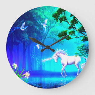 Einhorn im Paradies Große Wanduhr