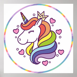 Einhorn im Rainbow Circle Kids Square Poster