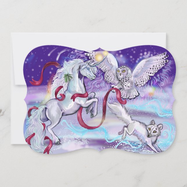 Einhorn im Schnee Einladung (Vorderseite)