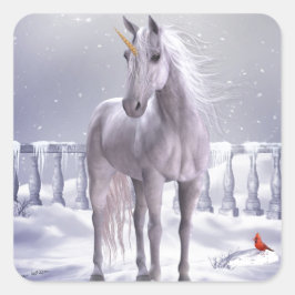 Einhorn im Schnee Quadratischer Aufkleber