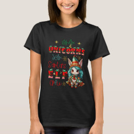 Einhorn im T-Shirt der Crew von Santa Elf