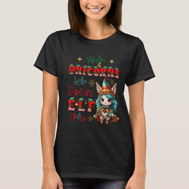 Einhorn im T-Shirt der Crew von Santa Elf (Vorderseite)