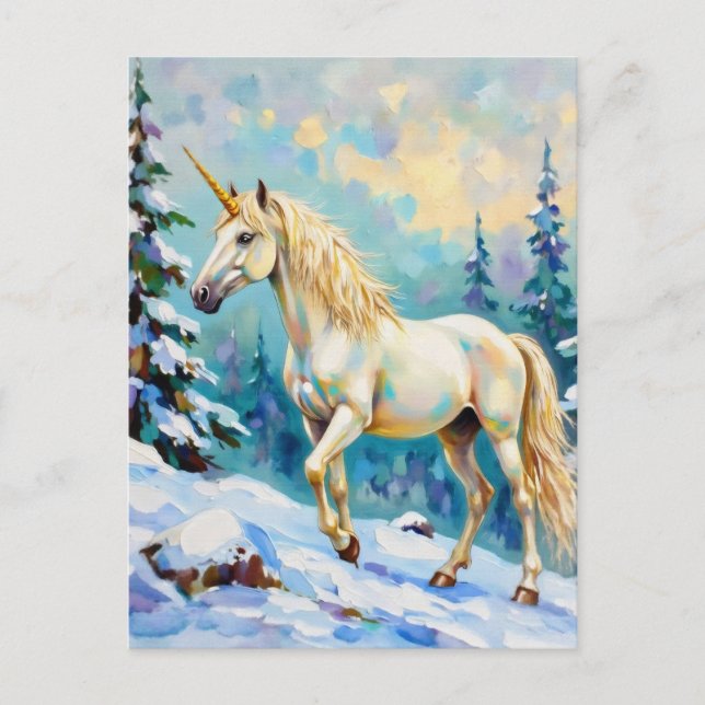 Einhorn im Winter Postkarte (Vorderseite)